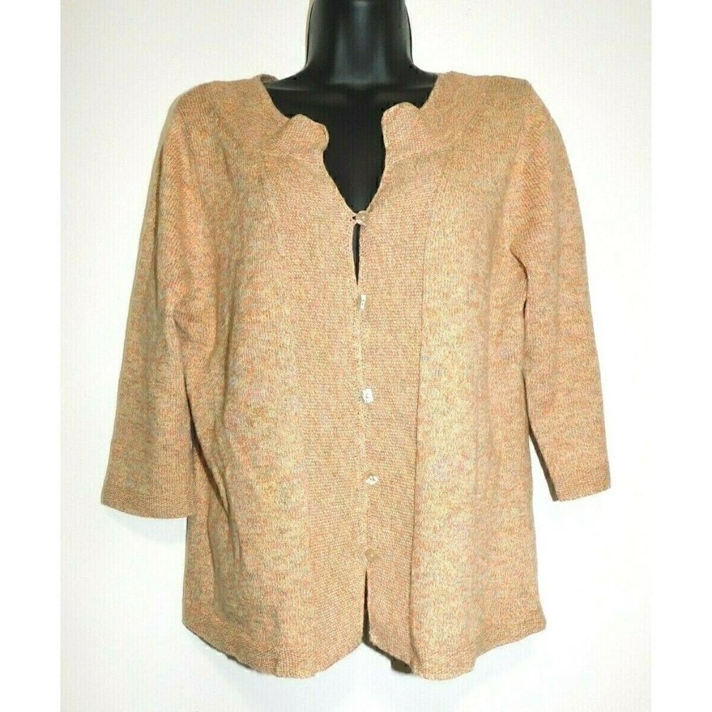 J. Jill orange, gray & beige knit woman's cardigan sweater, 3/4 sleeve, size M